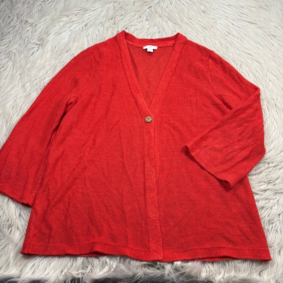 J. Jill Sweaters - J. Jill Women's M Red Linen Blend Single Button Cardigan Coastal Beach Summer